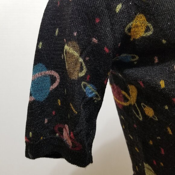 Zara top Small black galaxy space planets universe Saturn metallic knit - Picture 7 of 10